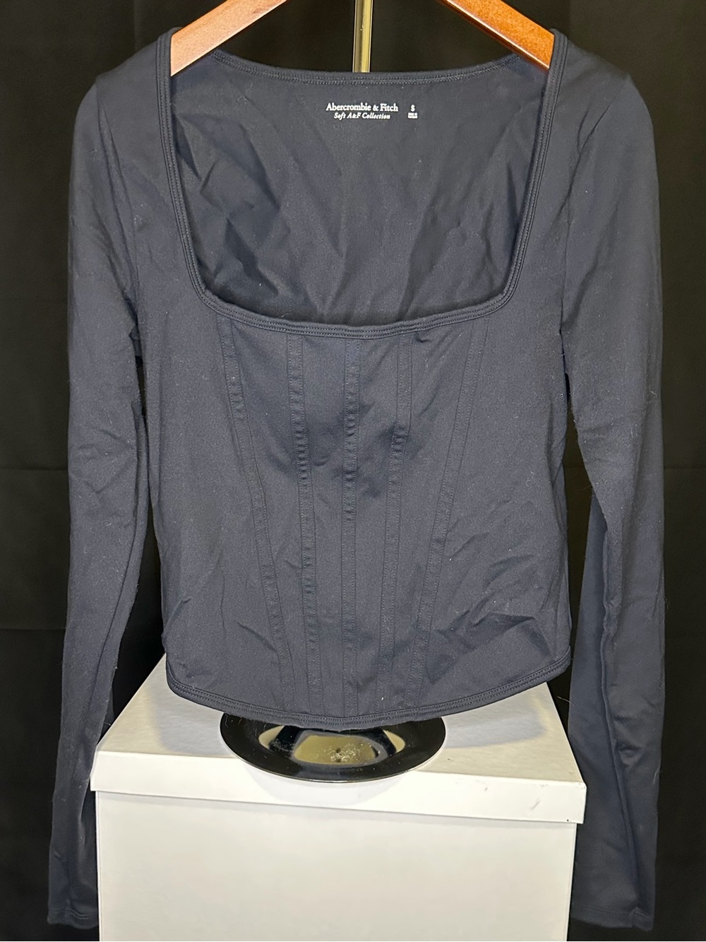 Abercrombie & Fitch Black Long-Sleeve Square Neck Fitted Top